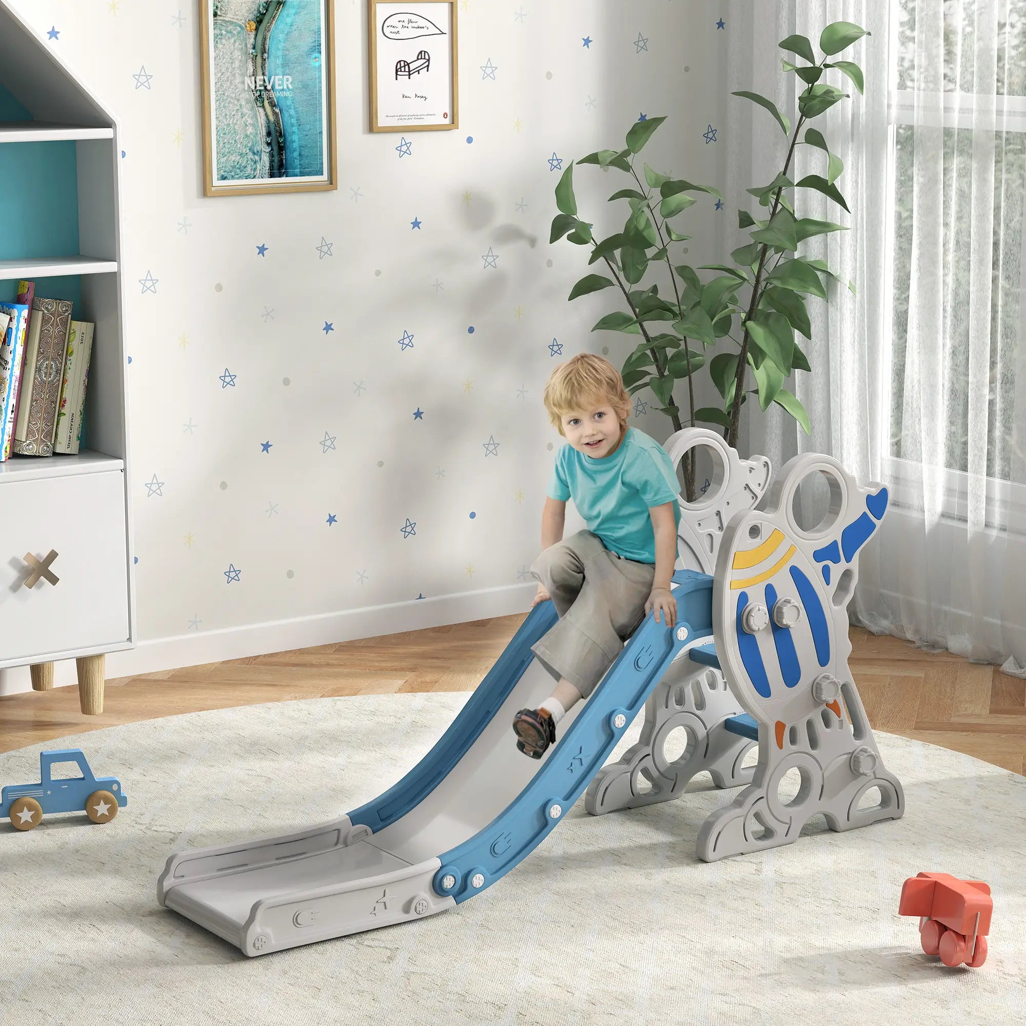 Space-Themed Baby Slide, Indoor Freestanding Kids Slide, for Ages 1.5-3 Years - Blue
