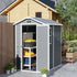 4 x 6ft Garden Shed, Plastic Shed with Floor, Window, Lockable Door and Vents, Resin Tool Shed for Outdoor Patio Storage, Zero Maintenance, Grey