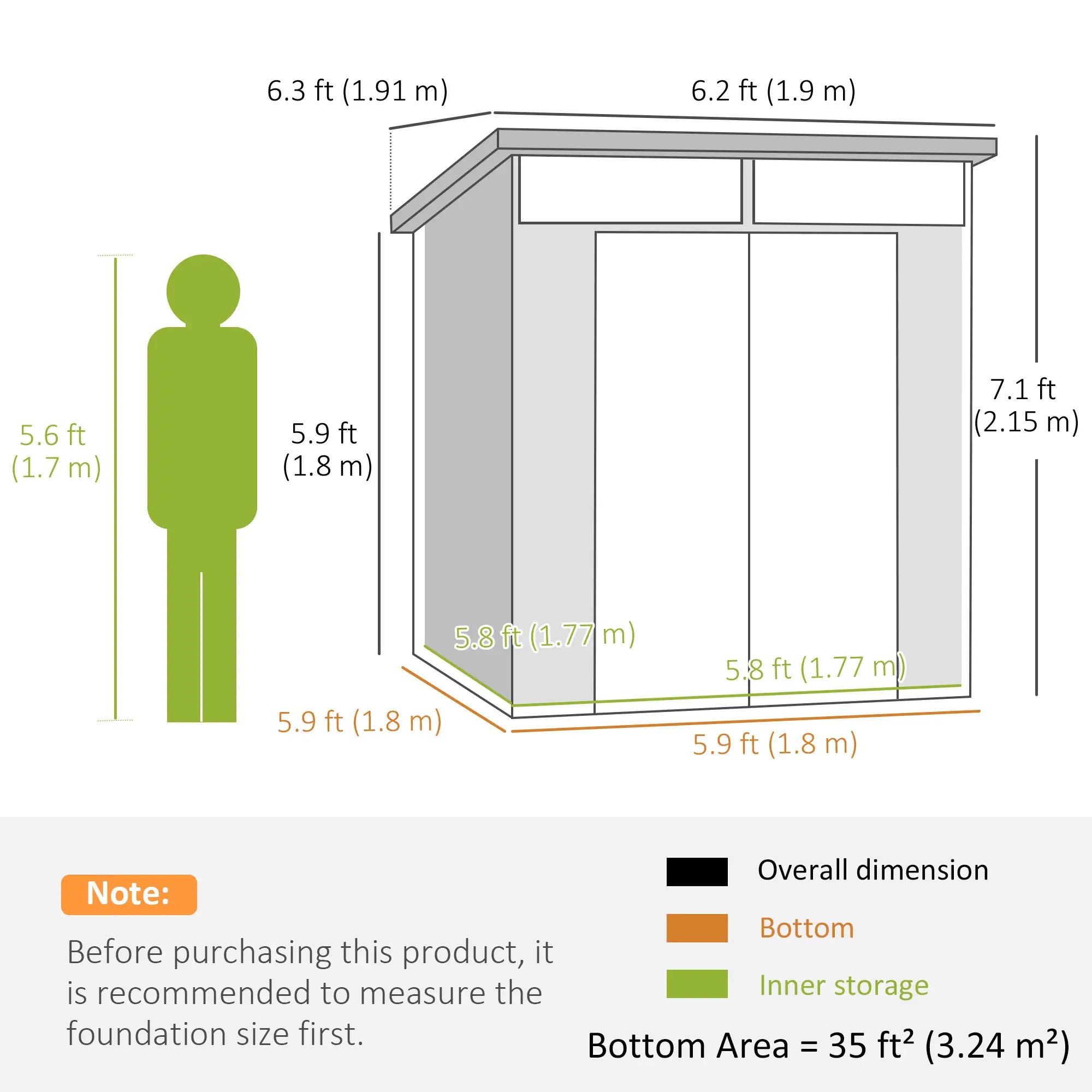 6 x 6ft Outdoor Storage Shed, Plastic Garden Shed with Windows and Air Vents, Outdoor Resin Tool Shed with Latch Doors for Garden, Deck, Light Grey