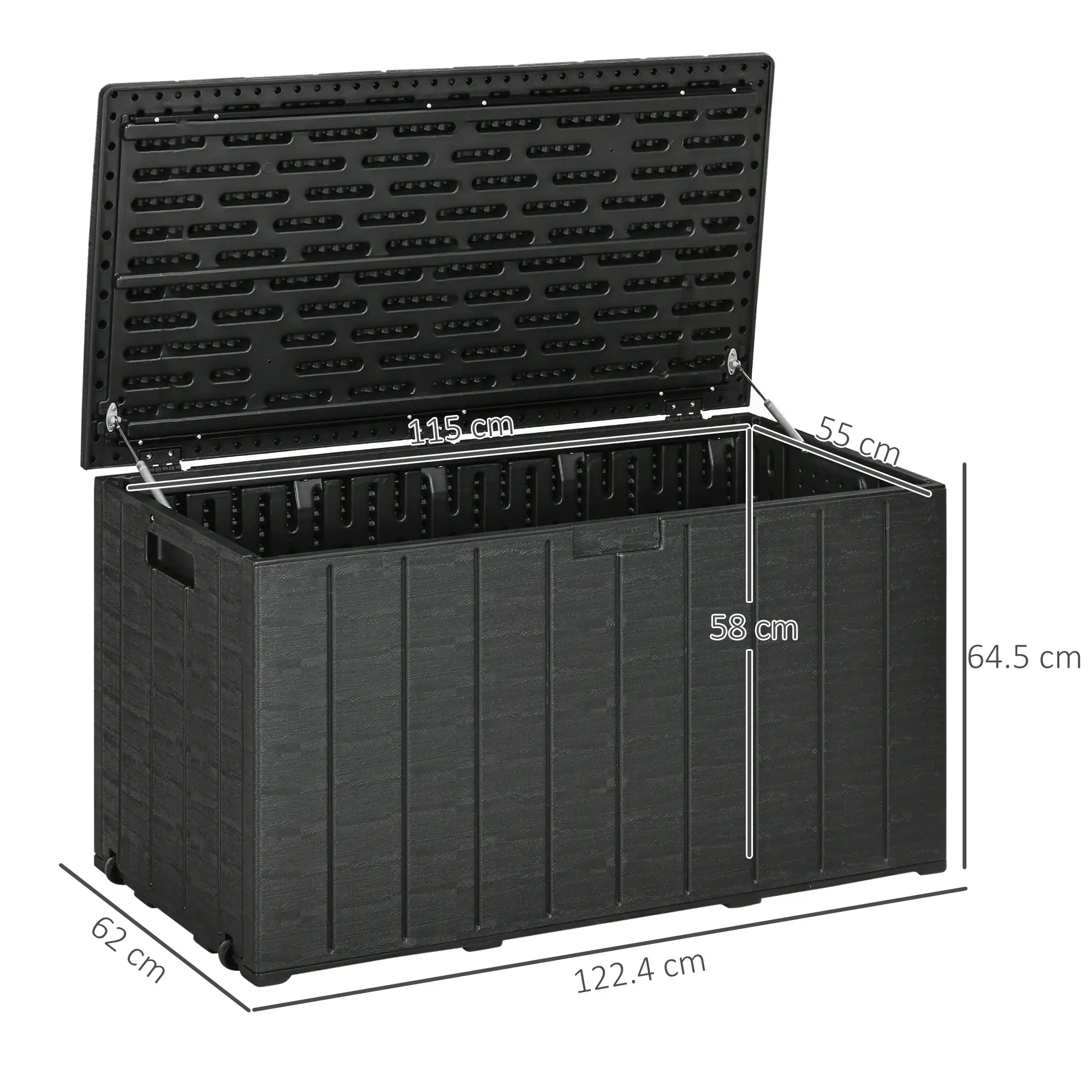 336 Litre Garden Storage Box, Water-resistant Heavy Duty Double Wall Plastic Container, Extra Large Outdoor Garden Furniture Organizer, Deck Cushion Chest with Wheels and Handles, Black