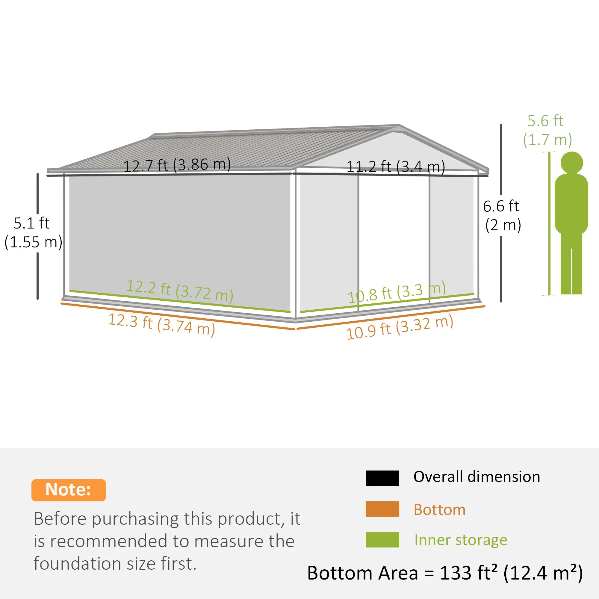 13 x 11ft Metal Garden Shed, Outdoor Storage Tool House with Ventilation Slots, Foundation Kit and Lockable Double Doors, Light Brown