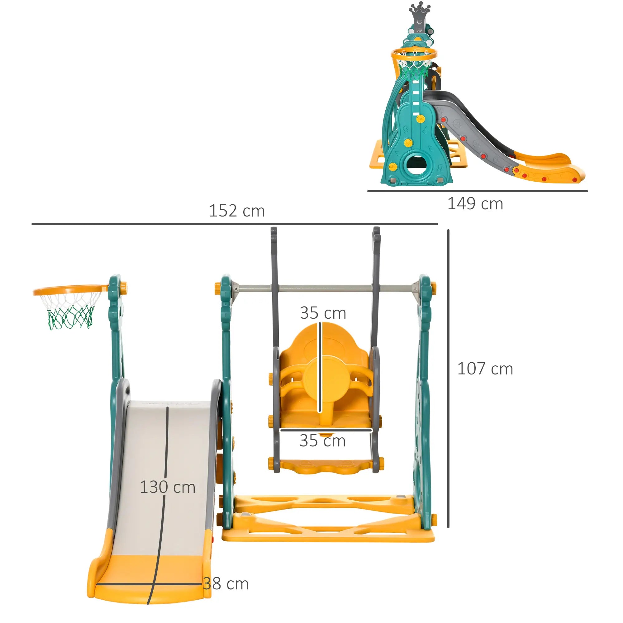 3-IN-1 Kids Swing and Slide Set with Basketball Hoop Slide Swing Adjustable Seat Height Toddler Playground Activity Center Indoor and Outdoor Play Equipment