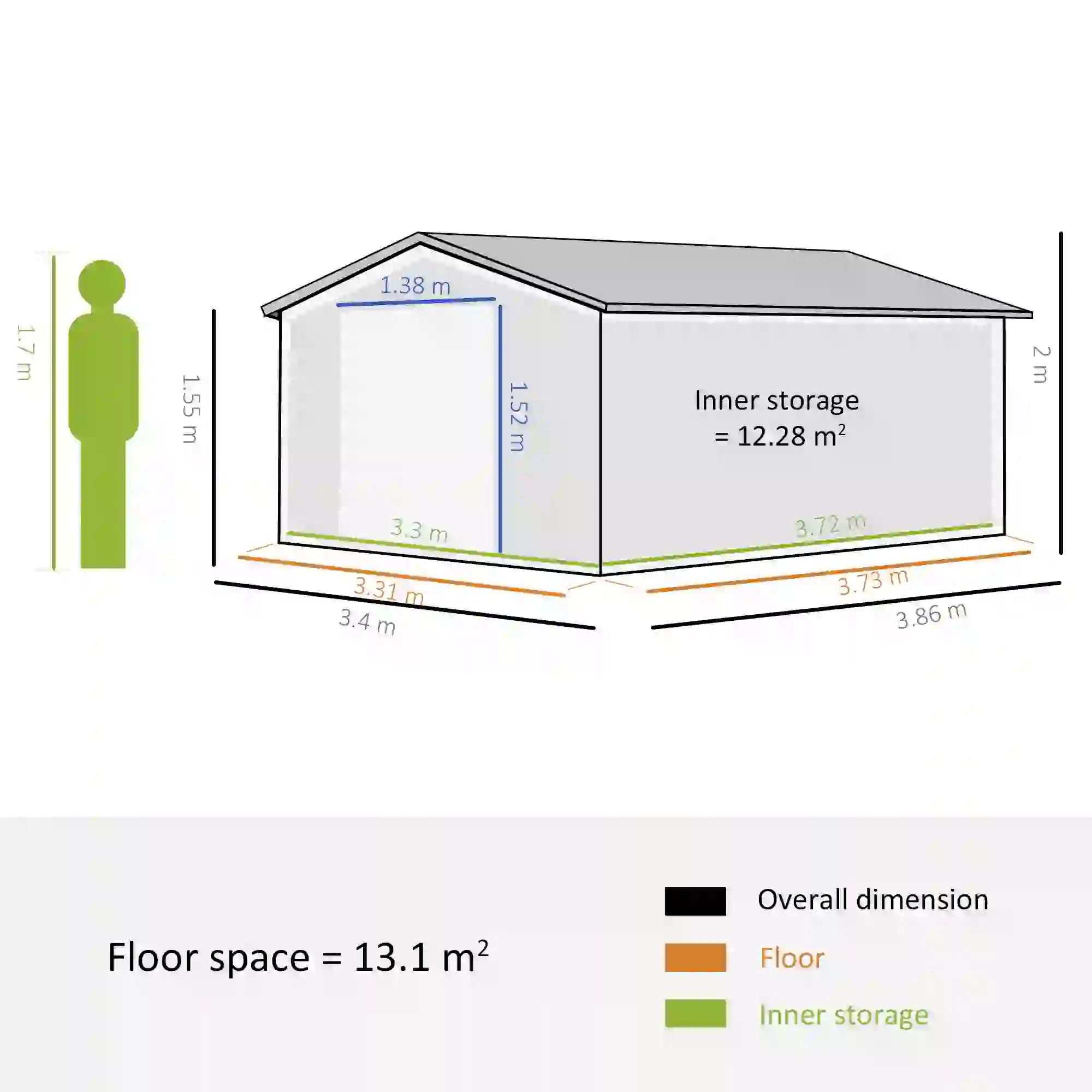 12.5 x 11.1ft Steel Sliding Door Storage Shed - Green