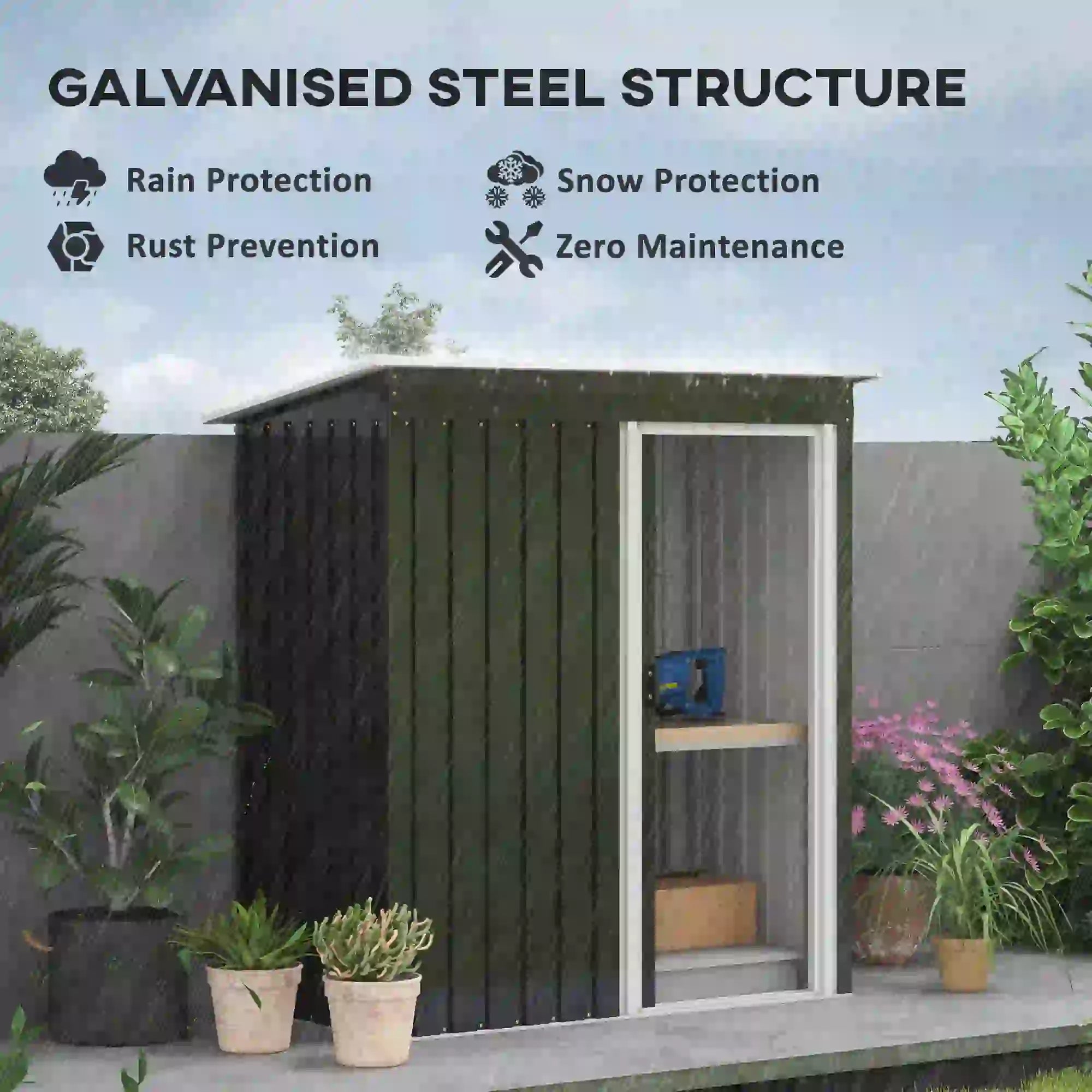 3ft Garden Storage Shed with Sliding Door and Sloped Roof Outdoor Equipment Tool, Black