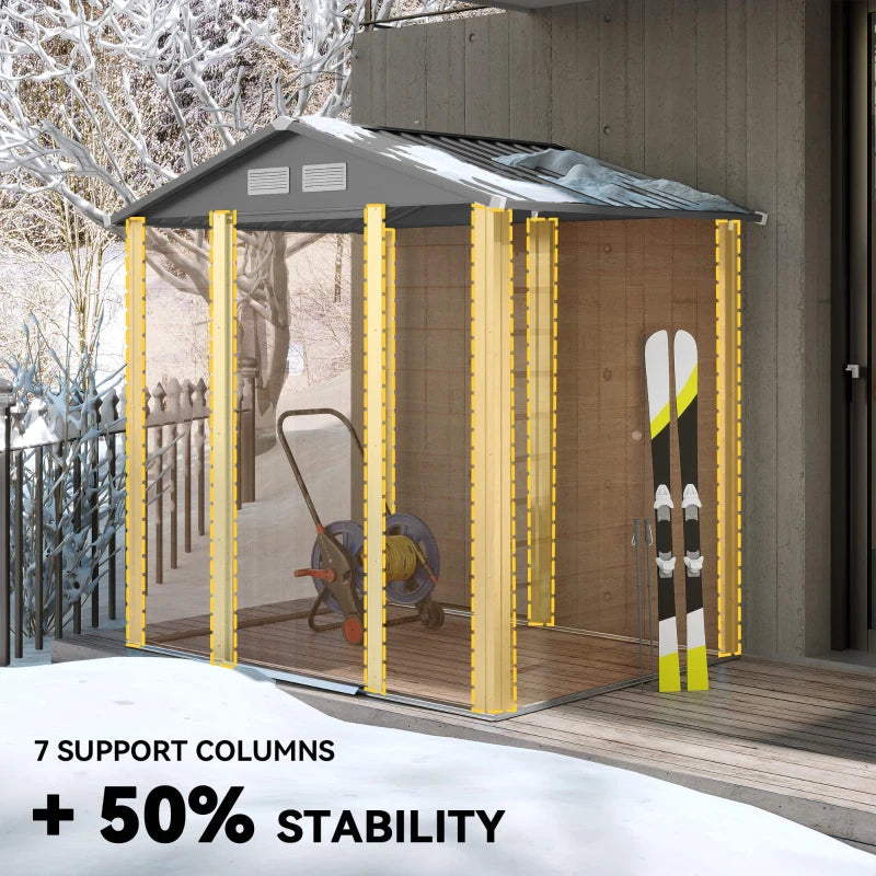 6.5 x 5ft Metal Garden Shed, House Hut Gardening Tool Storage with Ventilations, Sliding Door, Sloped Roof for Garden, Patio, Brown