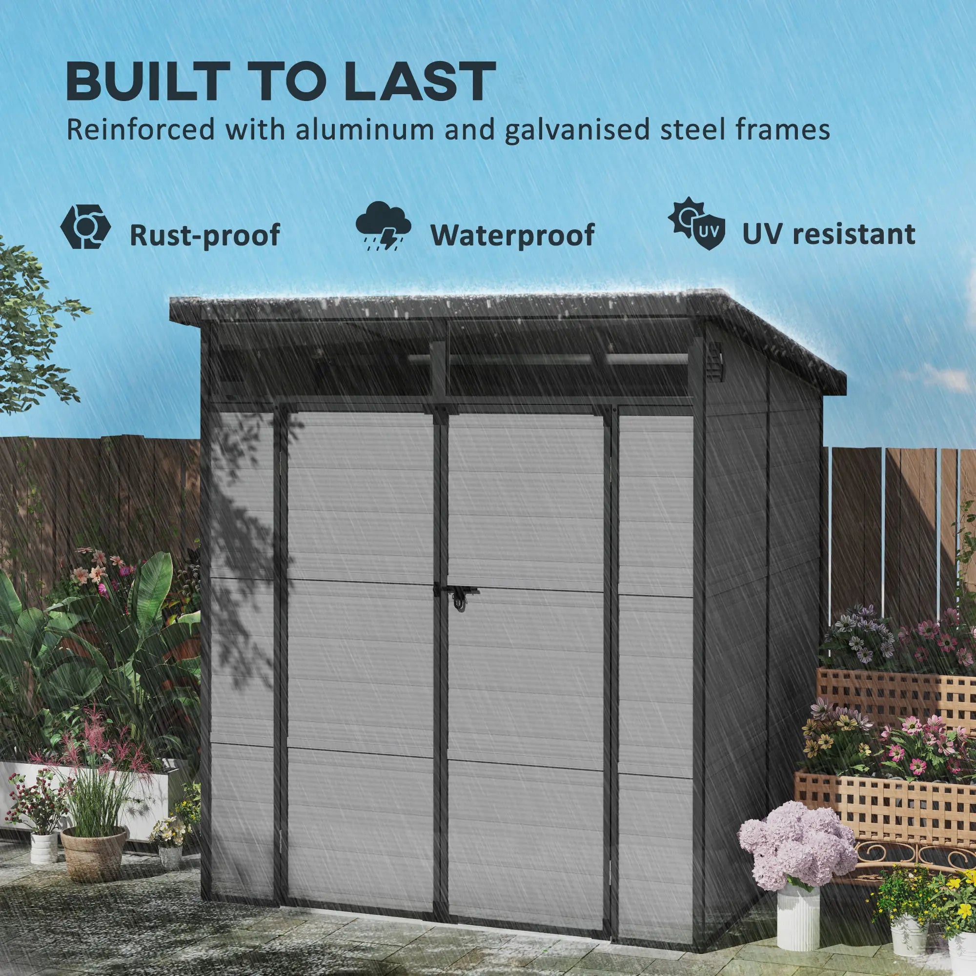 6 x 6ft Outdoor Storage Shed, Plastic Garden Shed with Windows and Air Vents, Outdoor Resin Tool Shed with Latch Doors for Garden, Deck, Light Grey