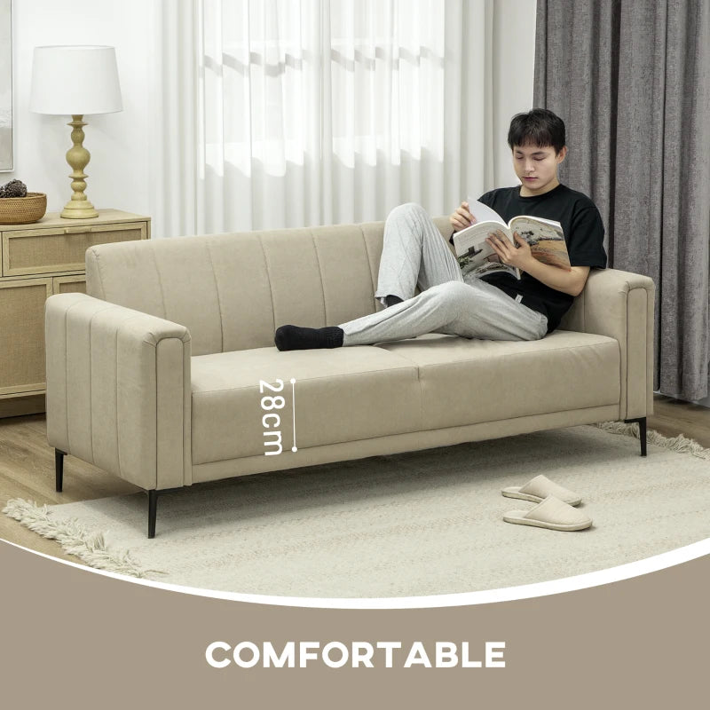 3 Seater Sofa, Modern Fabric Sofa Couch, Channel Tufted Upholstered Sofa Settee for Living Room, Guest Room, Bedroom, Home Office, Khaki