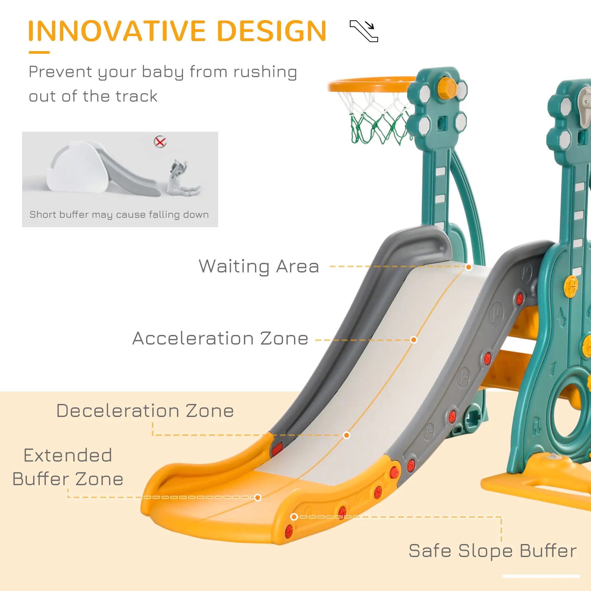 3-IN-1 Kids Swing and Slide Set with Basketball Hoop Slide Swing Adjustable Seat Height Toddler Playground Activity Center Indoor and Outdoor Play Equipment