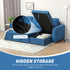 3 Seater Sofa Bed, L Shaped Pull Out Sofa Bed with Storage, Convertible Click Clack Settee Sectional Sleeper Futon for Living Room, Office, Dark Blue