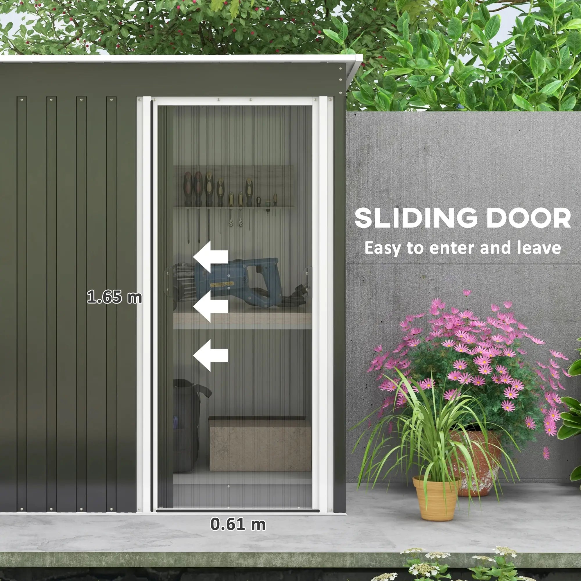 3ft Garden Storage Shed with Sliding Door and Sloped Roof Outdoor Equipment Tool, Black