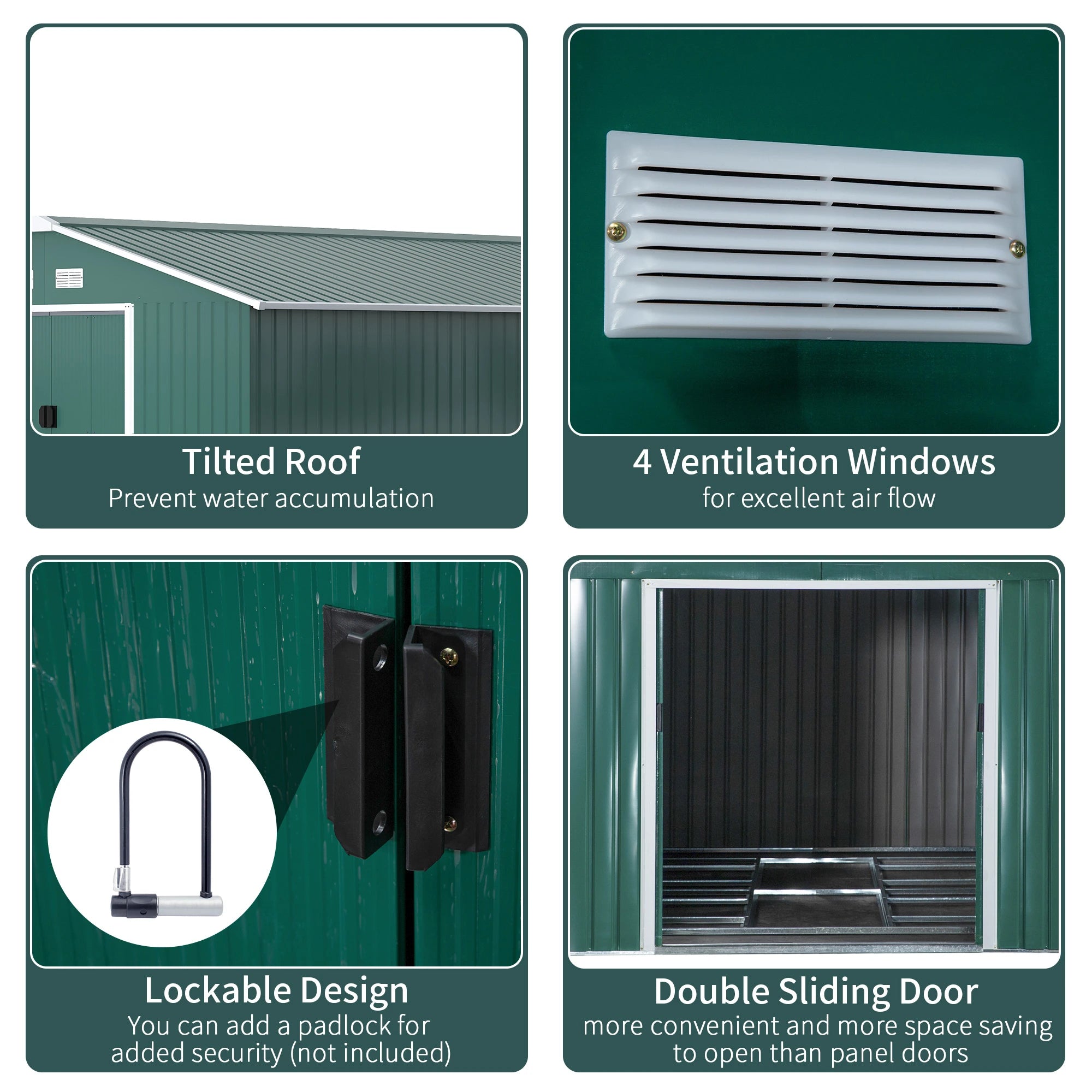 12.5 x 11.1ft Steel Sliding Door Storage Shed - Green