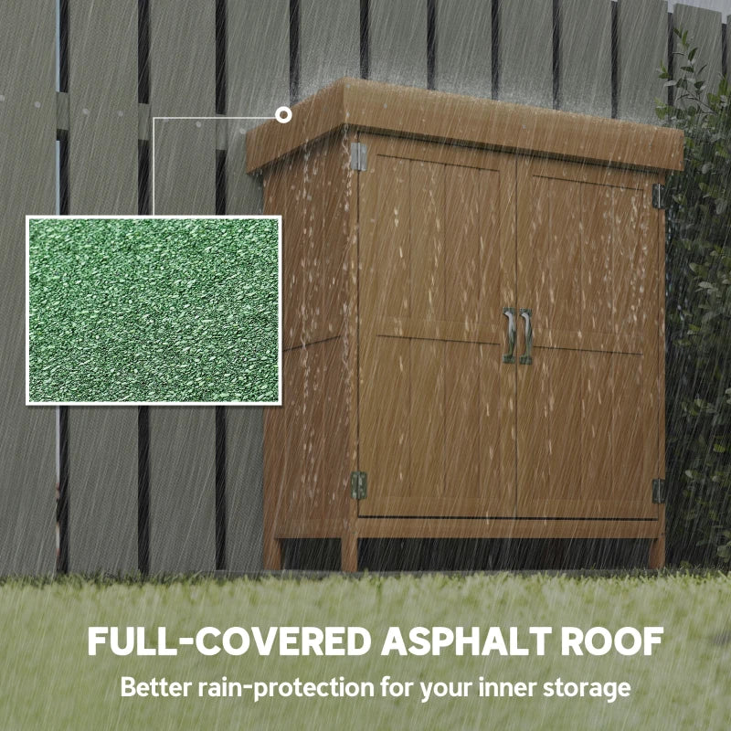 Small Shed, Wooden Garden Shed with Openable Hinged Roof and Removable Shelf, Outdoor Tool Storage Cabinet Chest with Double Doors, 74 x 43 x 88 cm, Natural Wood Finish