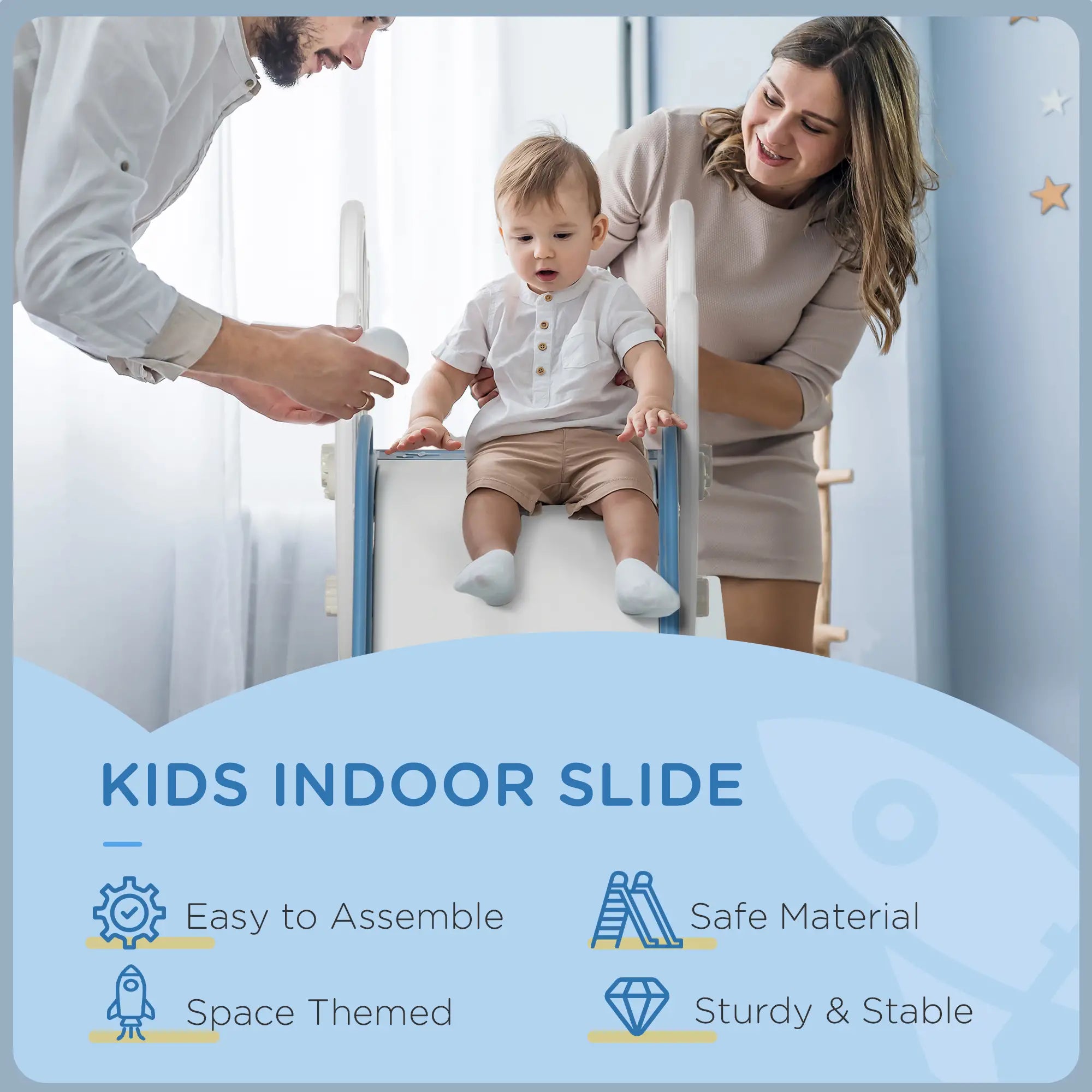 Space-Themed Baby Slide, Indoor Freestanding Kids Slide, for Ages 1.5-3 Years - Blue