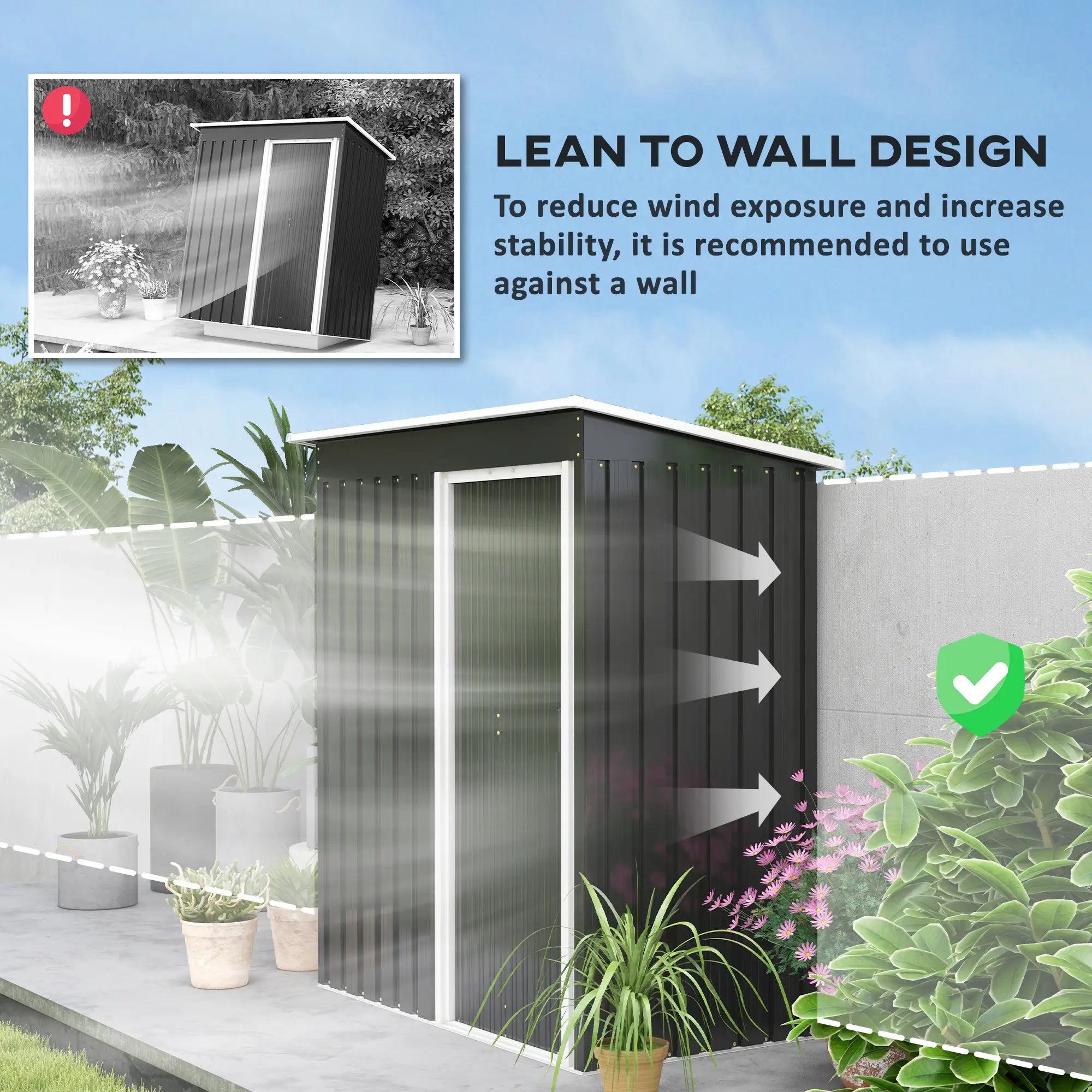 3ft Garden Storage Shed with Sliding Door and Sloped Roof Outdoor Equipment Tool, Black
