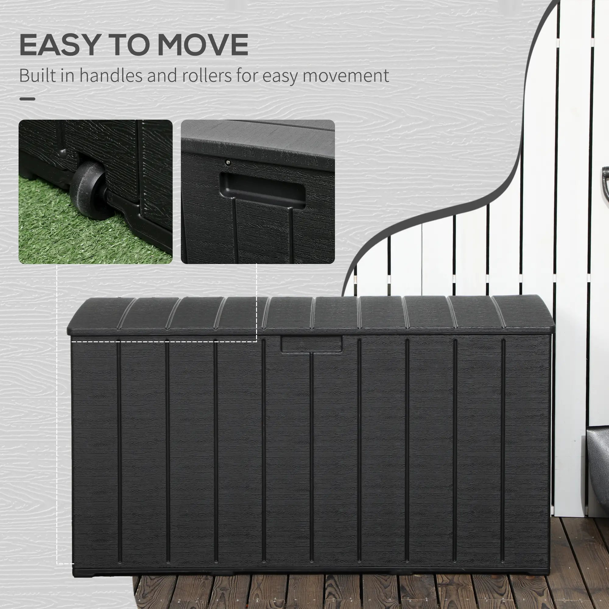 336 Litre Garden Storage Box, Water-resistant Heavy Duty Double Wall Plastic Container, Extra Large Outdoor Garden Furniture Organizer, Deck Cushion Chest with Wheels and Handles, Black