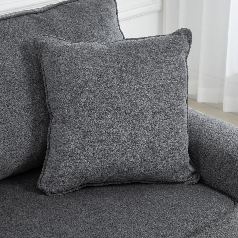 196cm 3 Seater Sofa, Fabric Sofa with Rubber Wood Legs, Nailhead Trim, 2 Pillows, Small Upholstered Couch Settee for Living Room, Guest Room, Grey
