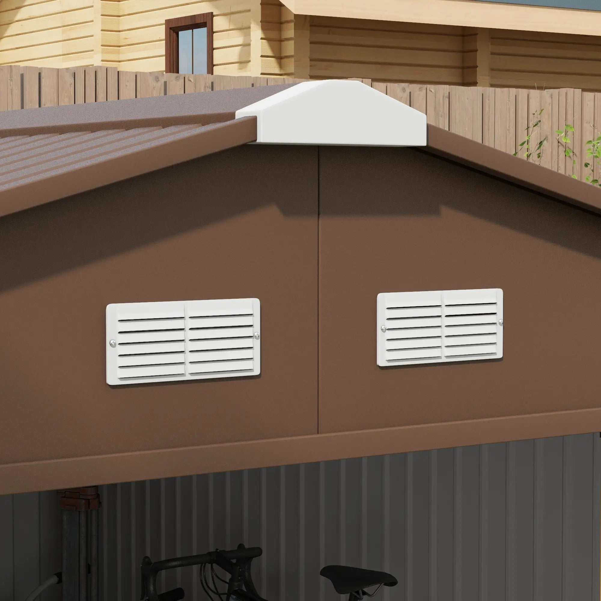 13 x 11ft Metal Garden Shed, Outdoor Storage Tool House with Ventilation Slots, Foundation Kit and Lockable Double Doors, Light Brown