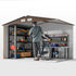 9 x 6ft Metal Garden Shed, Outdoor Storage Tool House with Ventilation Slots, Foundation Kit and Lockable Double Doors, Light Brown