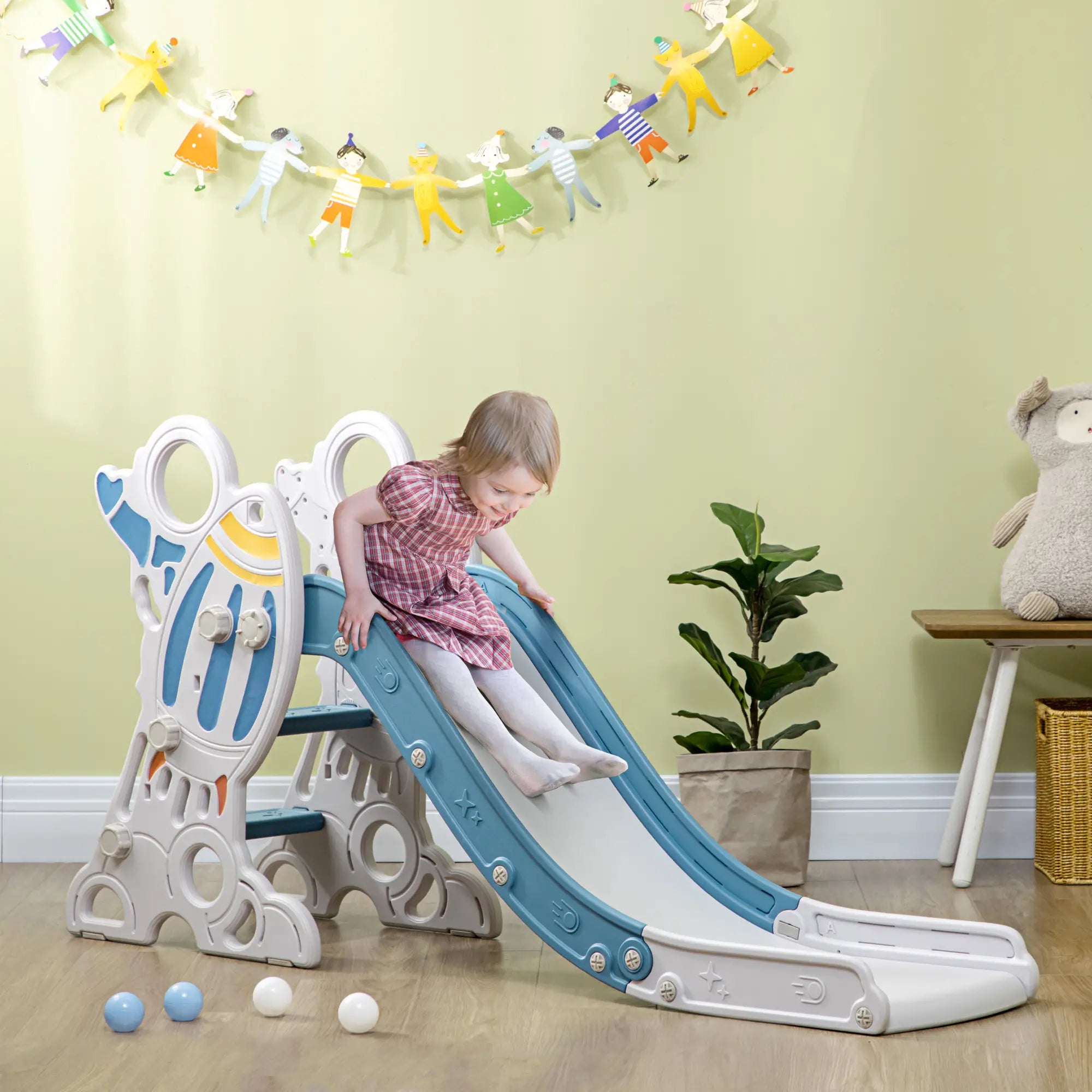 Space-Themed Baby Slide, Indoor Freestanding Kids Slide, for Ages 1.5-3 Years - Blue