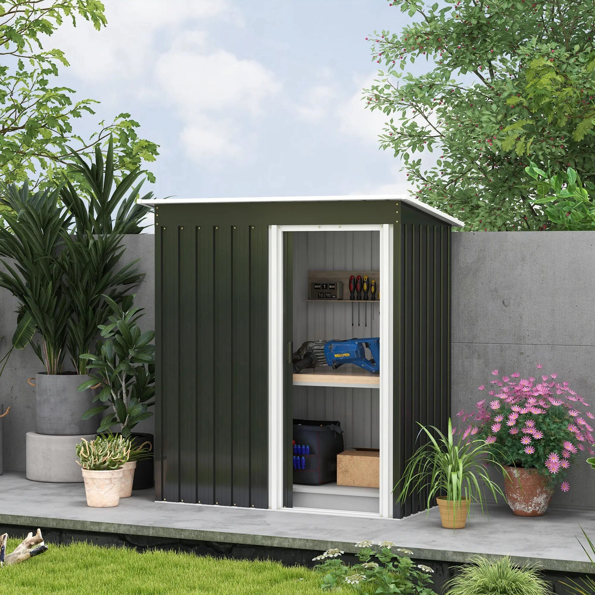3ft Garden Storage Shed with Sliding Door and Sloped Roof Outdoor Equipment Tool, Black