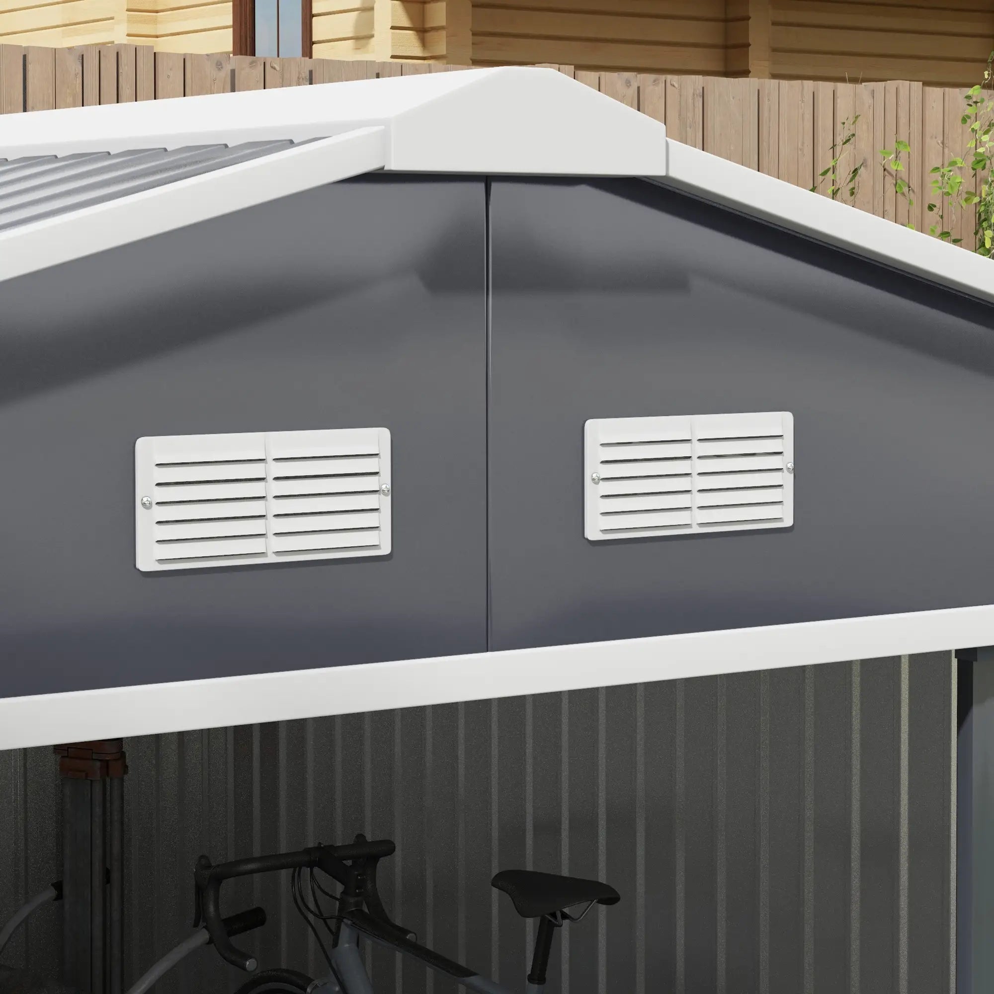 13 x 11ft Metal Garden Shed, Outdoor Storage Tool House with Ventilation Slots, Foundation Kit and Lockable Double Doors, Grey