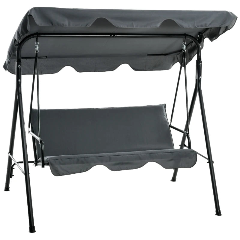 3 Seater Garden Swing Chair, Outdoor Swing Chair with Adjustable Canopy, Mental Frame & Cushions, Grey