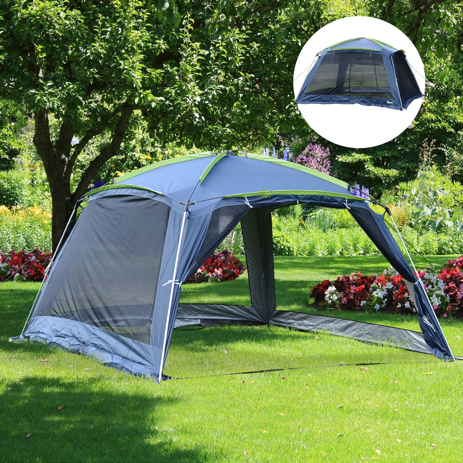 5-8 Persons Pop Up Tent Camping Gazebo Garden Tent-Dark Blue/Green