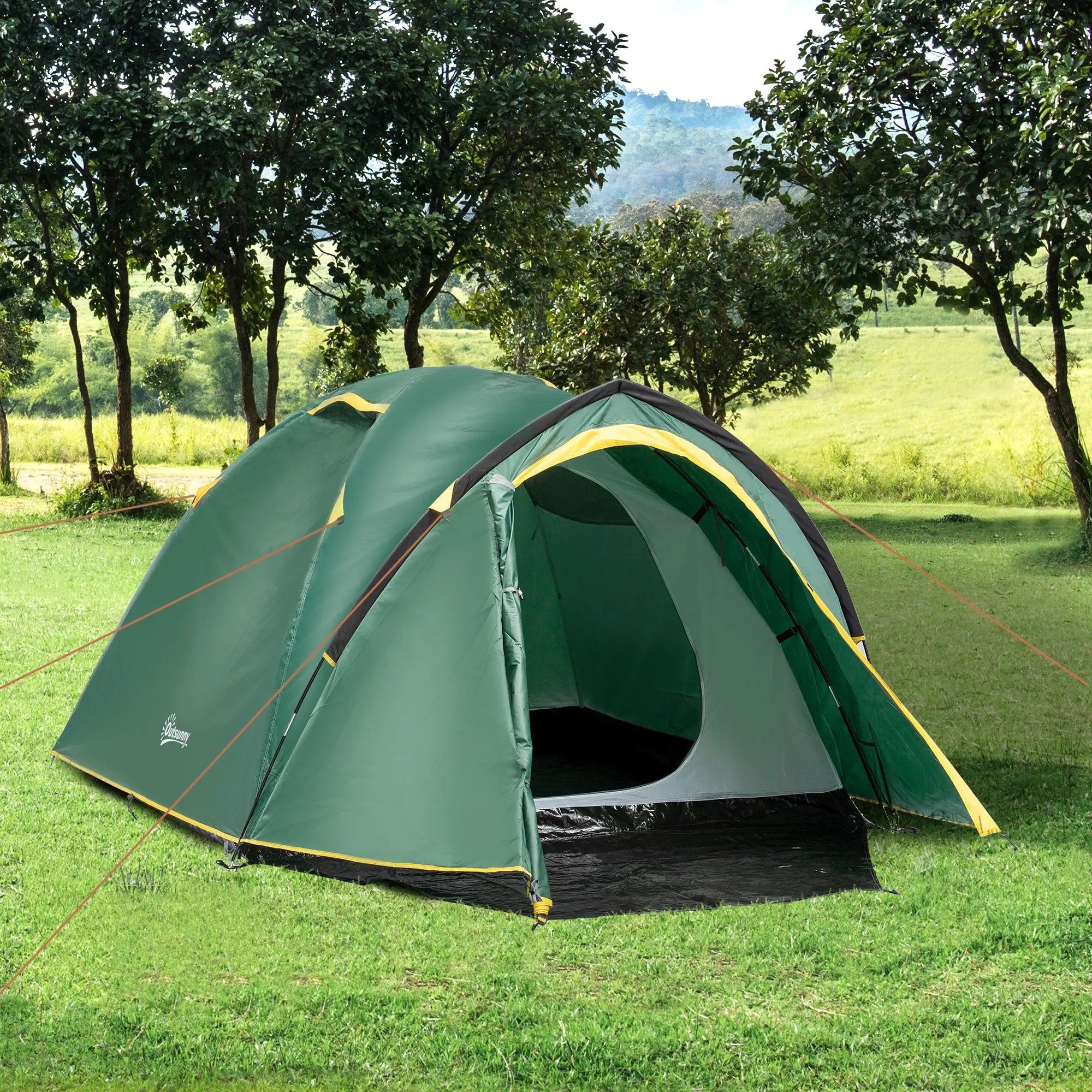Dome Tent for 2 Person Camping Tent with Large Windows, Waterproof Green and Yellow
