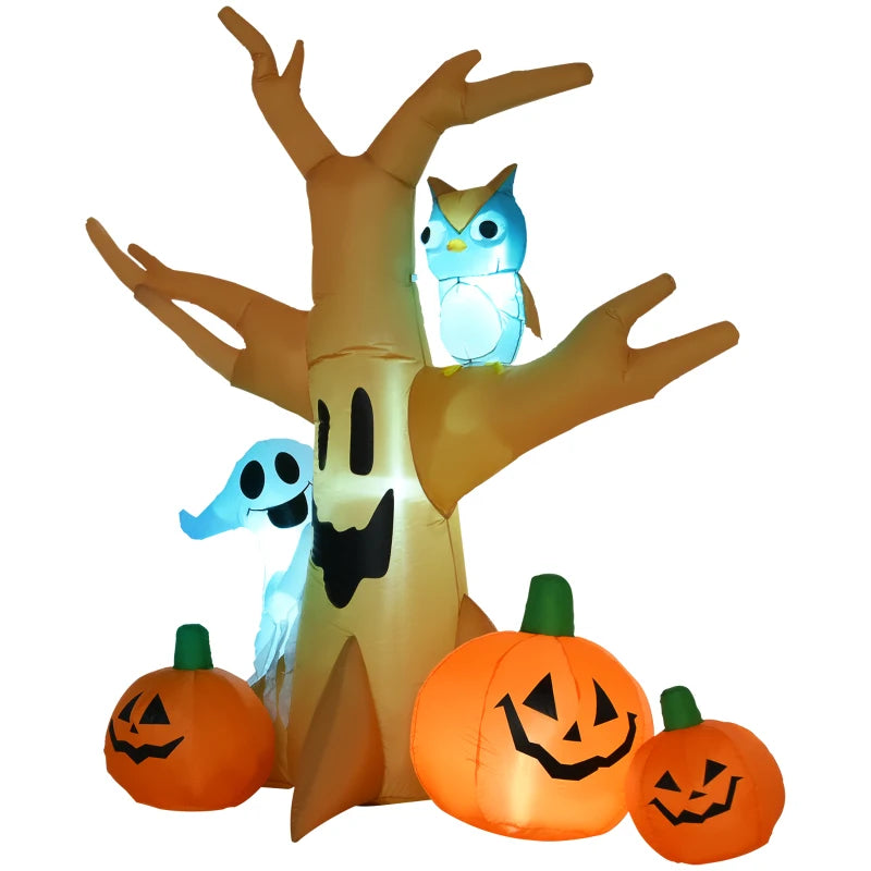 240cm Large Halloween Scary Lighting Inflatable Tree Ghost 3 Pumpkins Owl 4 LED Indoor Outdoor Holiday Decoration