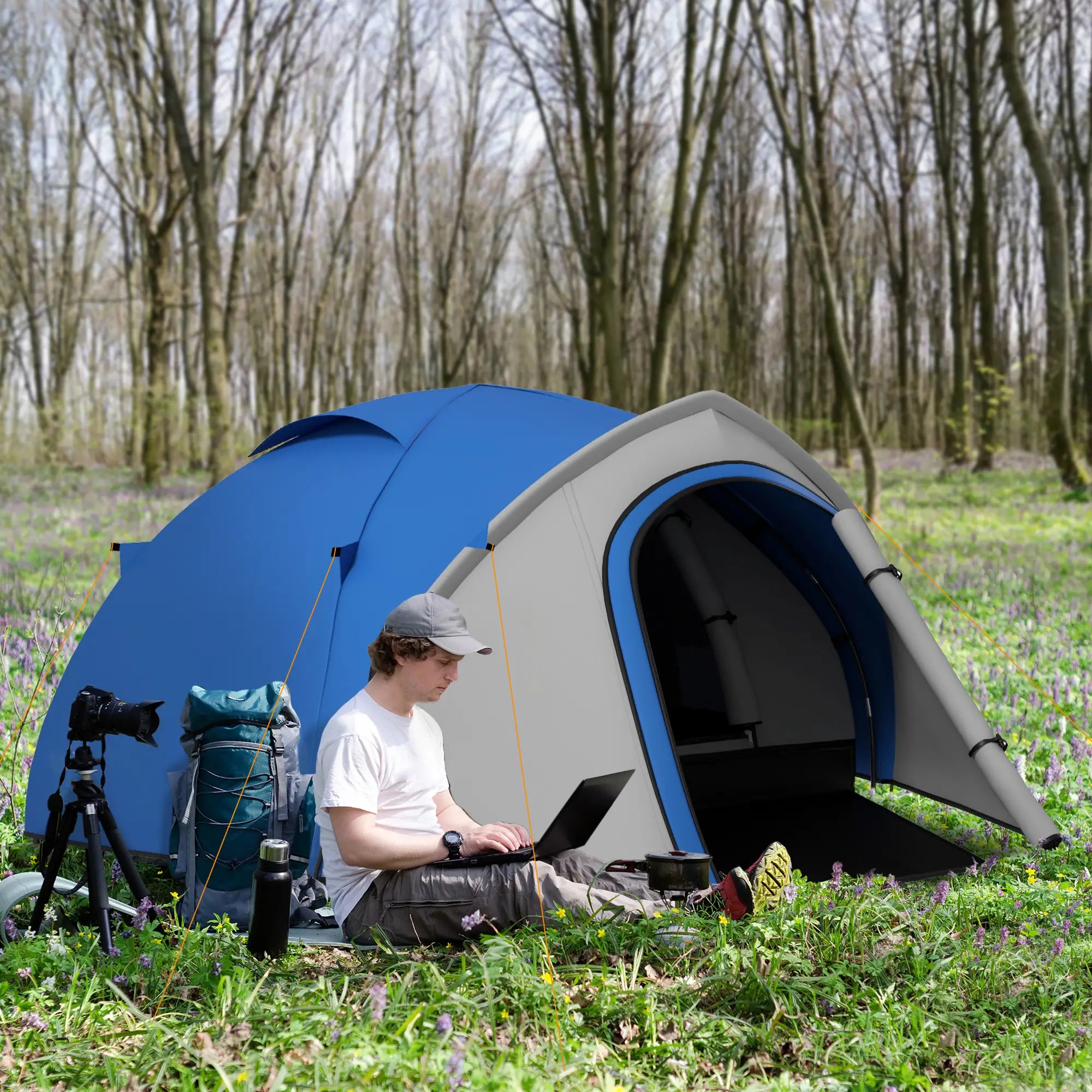 Two-Man Dome Tent, with Front Vestibule - Blue/Grey