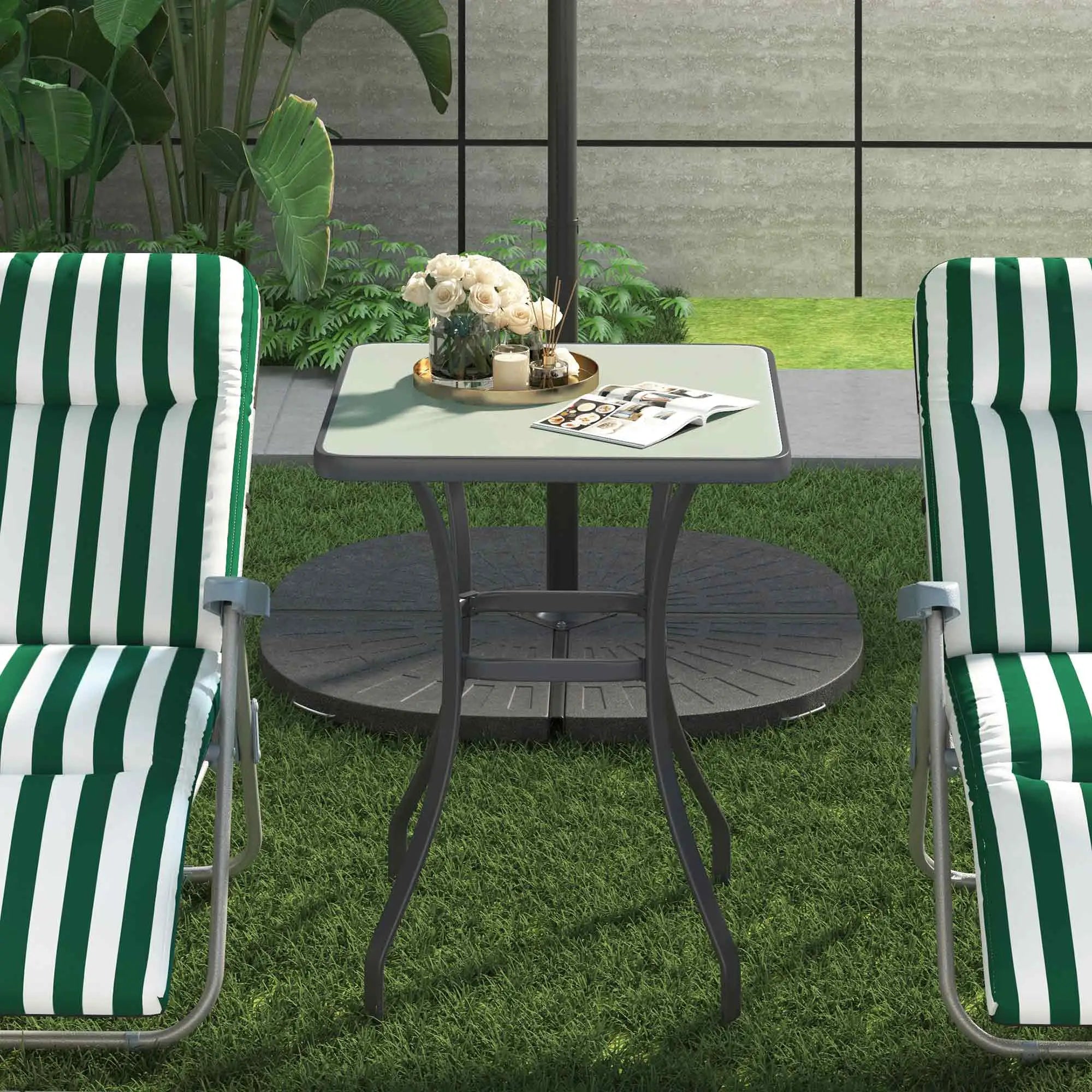 Square Garden Table, Outdoor Coffee Table with Tempered Glass Top, Bar Bistro Dining Table, Metal Frame for Patio, Balcony, 68.5 x 68.5 x 84cm