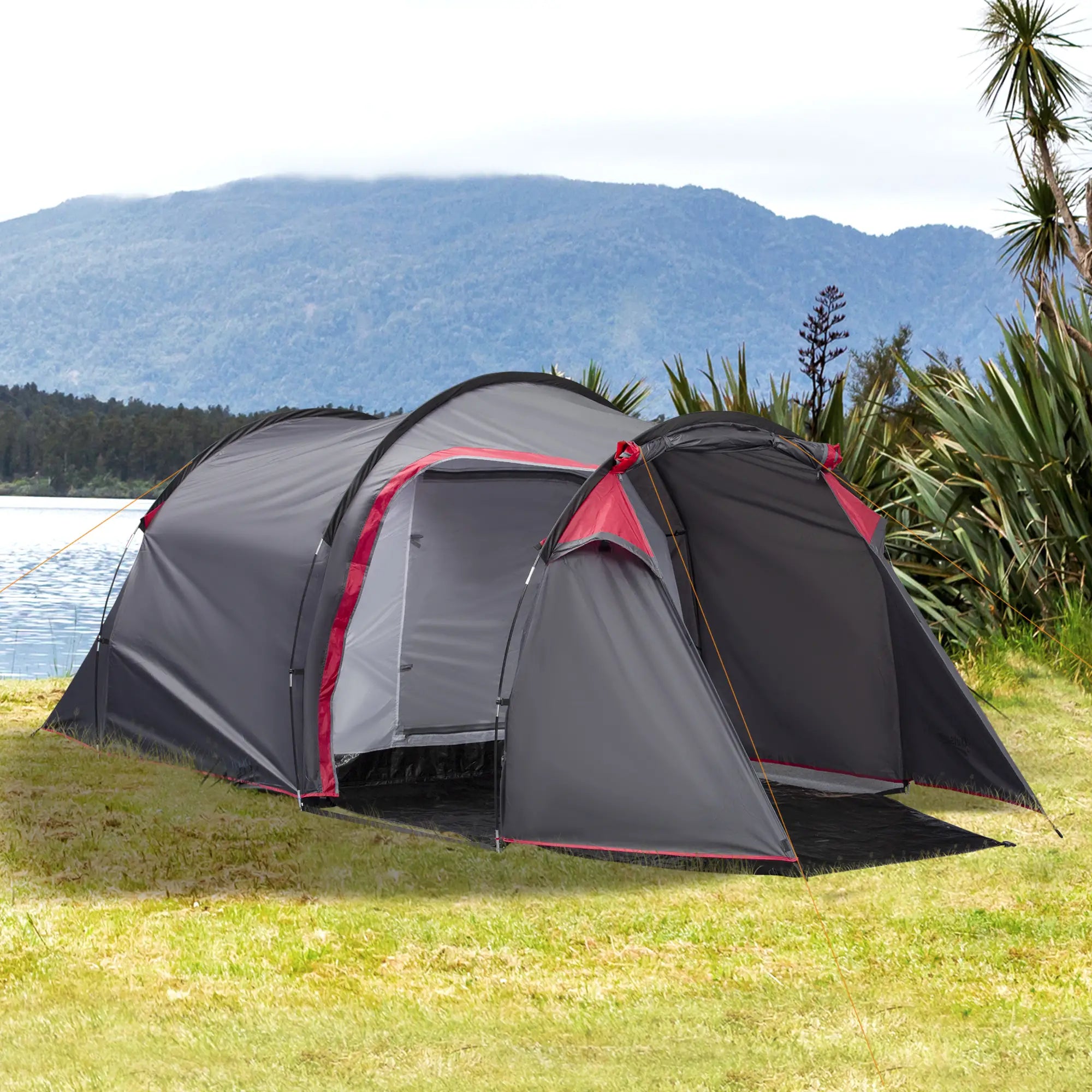 2-3 Person Tunnel Tent with Sewn-in Groundsheet, Air Vents, Rainfly, 2000mm Water Column, Camping Tent with 1 Bedroom, Inbuilt Porch, Living Area for Camping, Hiking, Grey