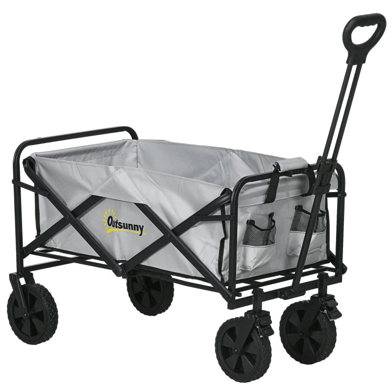 Folding Pull Along Cart Cargo Wagon Trolley with Telescopic Handle - Dark Grey