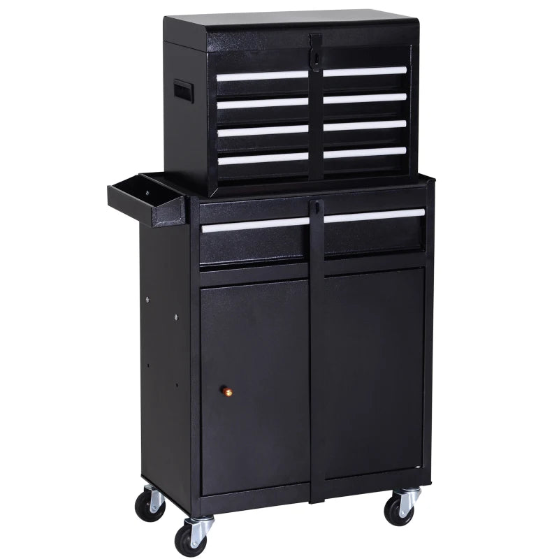 Tool Chest 2 in 1 Metal Tool Cabinet Storage Box with 5 Drawers Pegboard Wheels 60x28x104.5cm Black Bargain Clearance Centre
