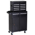 Tool Chest 2 in 1 Metal Tool Cabinet Storage Box with 5 Drawers Pegboard Wheels 60x28x104.5cm Black Bargain Clearance Centre
