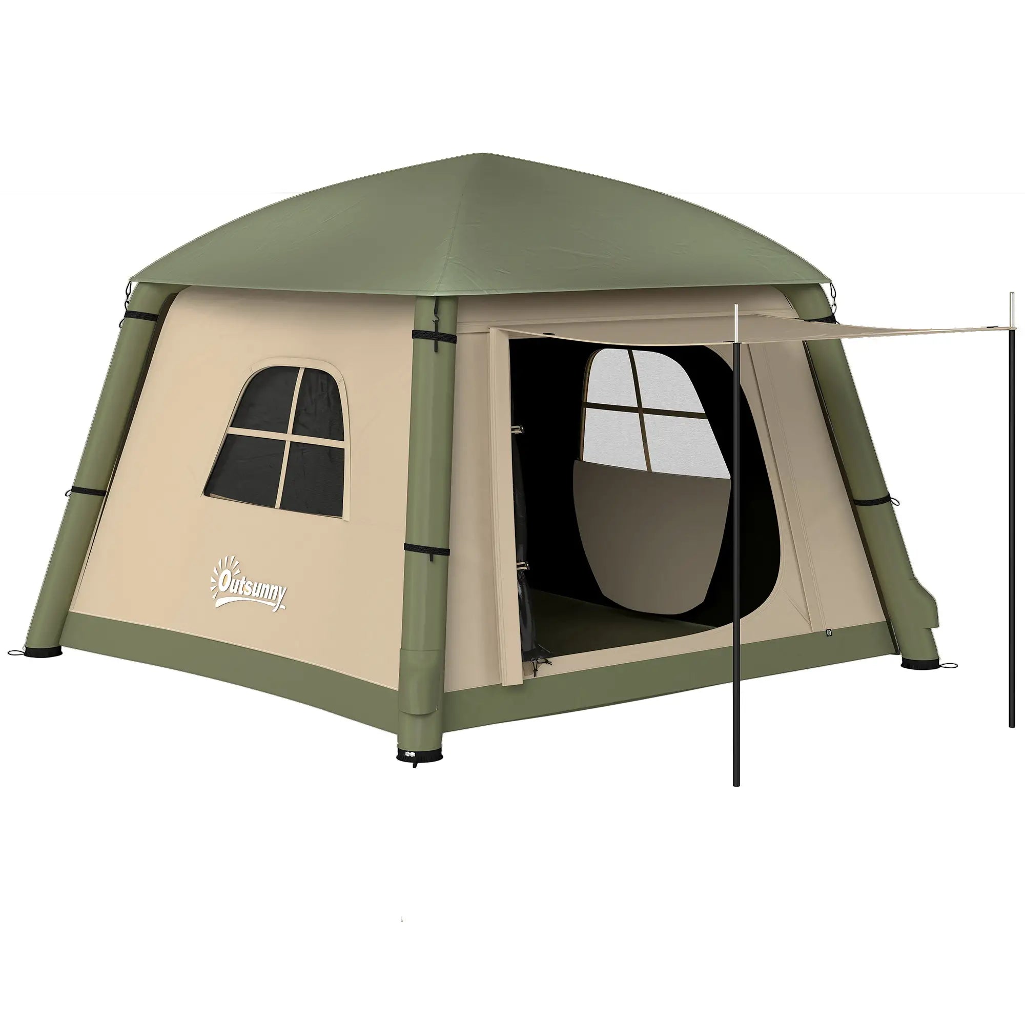 Inflatable Camping Tent w/ Hand Pump, Easy Setup, Blow Up Tent Waterproof 190T Taffeta w/ Mesh Windows, Doors and Carry Bag, Brown