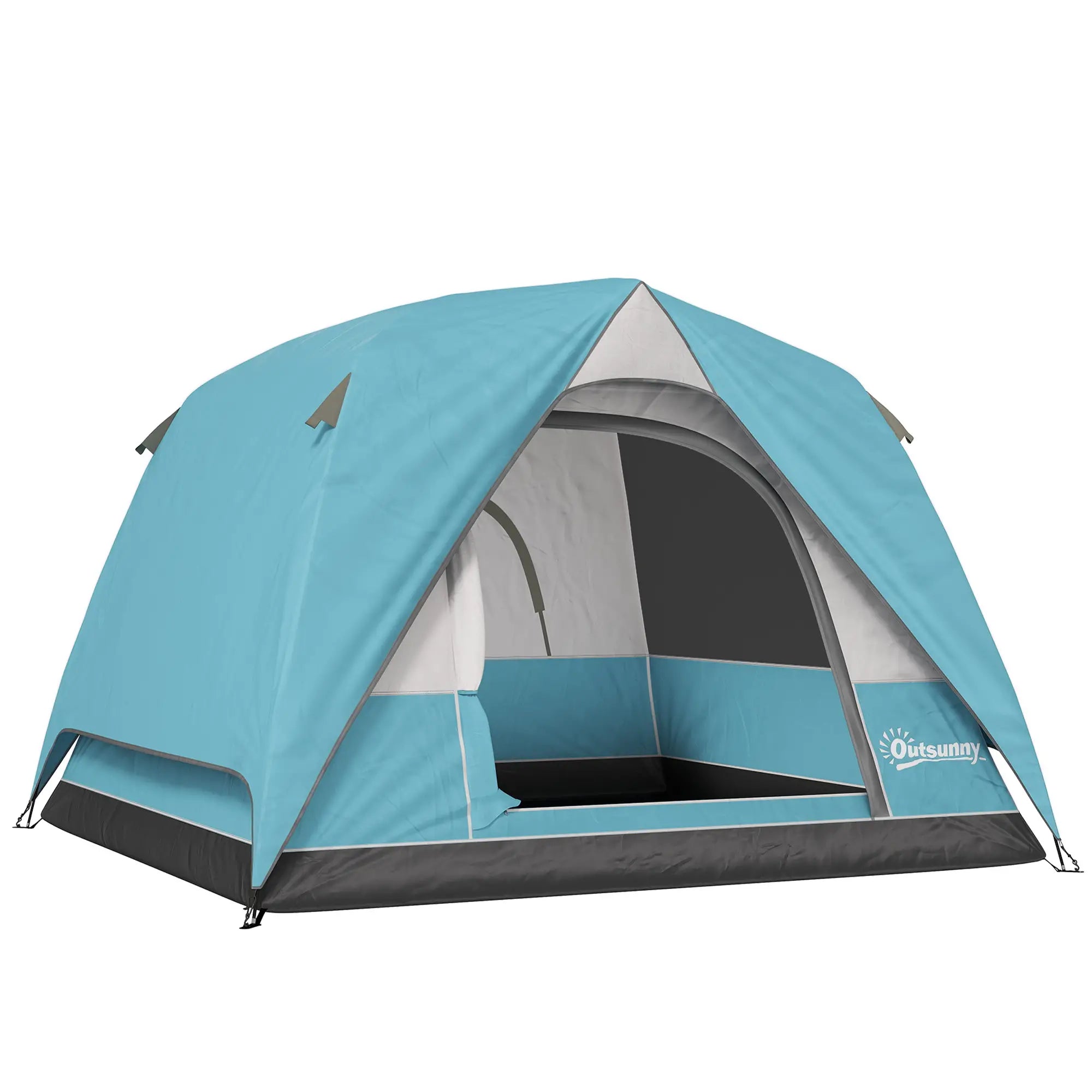 3-4 Person Camping Tent, Easy Set Up Waterproof Dome Tent with Sewn-in Groundsheet, Mesh Windows, Pocket and Hook for Camping, Hiking, Backpacking, Navy Blue and Light Blue