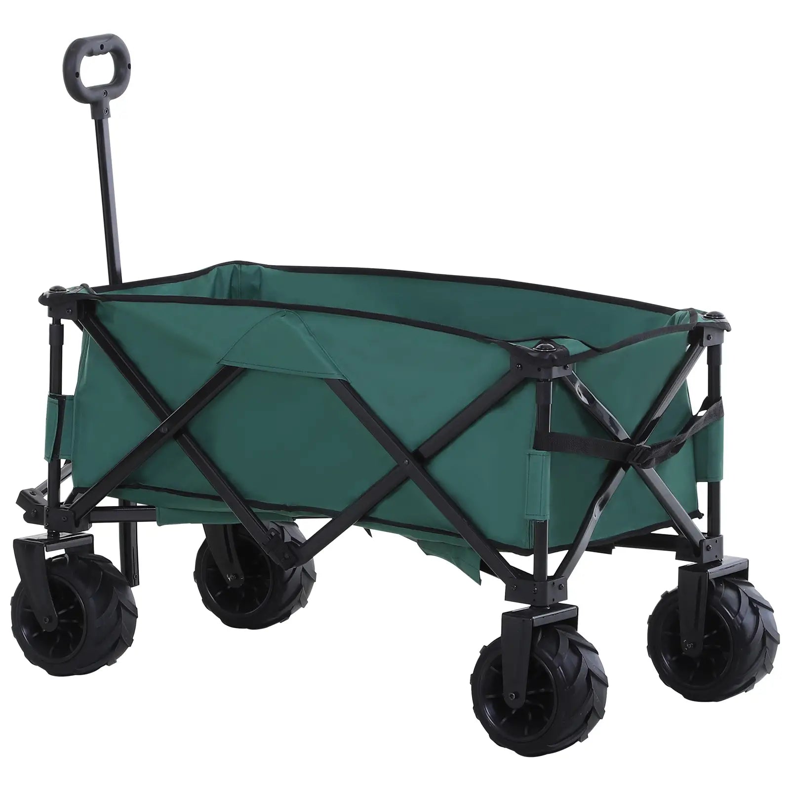 140L Festival Trolley on Wheels, Folding Camping Trolley Cart with Telescopic Handle, Big Wheels for Outdoor Garden Beach Fishing, Green
