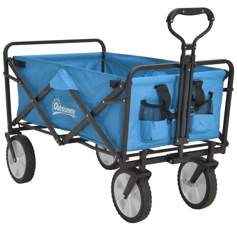 90L Festival Trolley on Wheels, Folding Camping Trolley Cart with Adjustable Handle, Portable for Outdoor, Garden, Shopping, Fishing, Blue