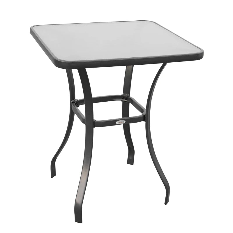 Square Garden Table, Outdoor Coffee Table with Tempered Glass Top, Bar Bistro Dining Table, Metal Frame for Patio, Balcony, 68.5 x 68.5 x 84cm