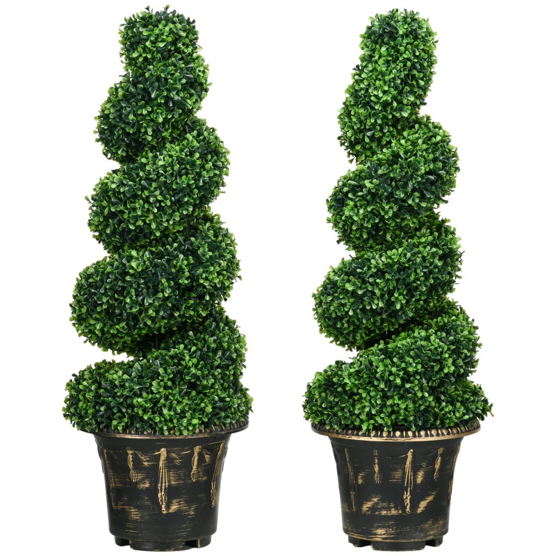 Set of 2 Artificial Plants, Topiary Spiral Boxwood Trees with Pot, for Home Indoor Outdoor Decor, 90cm Bargain Clearance Centre