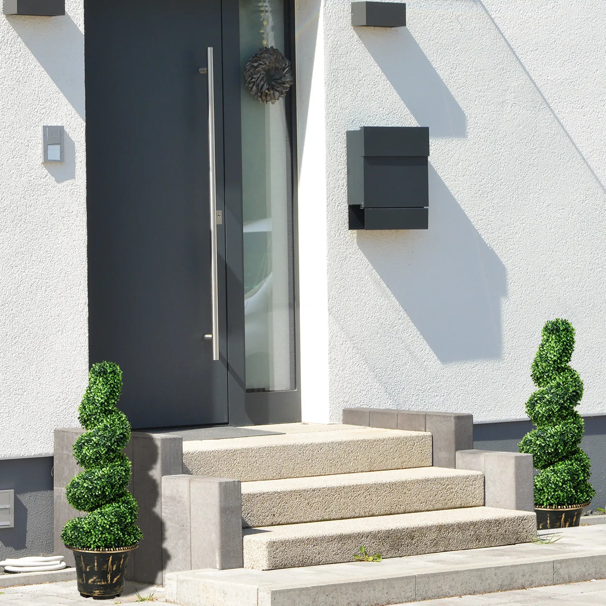 Set of 2 Artificial Plants, Topiary Spiral Boxwood Trees with Pot, for Home Indoor Outdoor Decor, 90cm Bargain Clearance Centre