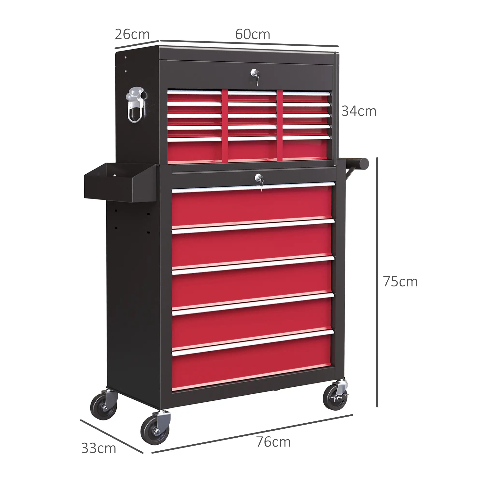 14 Drawer, Two-Part Tool Storage Chest on Wheels - Red