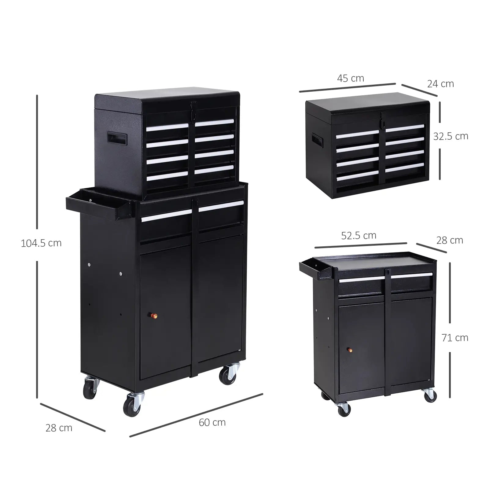 Tool Chest 2 in 1 Metal Tool Cabinet Storage Box with 5 Drawers Pegboard Wheels 60x28x104.5cm Black Bargain Clearance Centre