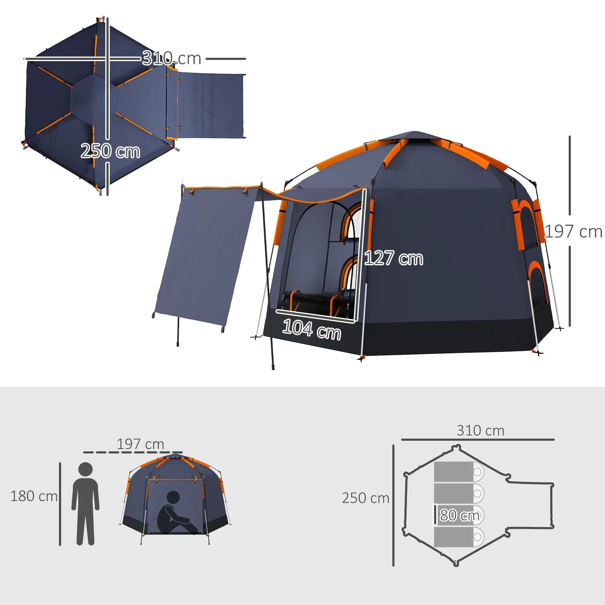 Automatic Pop Up Camping Tent, Instant Setup 2-4 Man Tent with Mesh Windows, Waterproof & UV30+, Portable with Carry Bag for Fishing, Hiking, Backpacking, Dark Grey