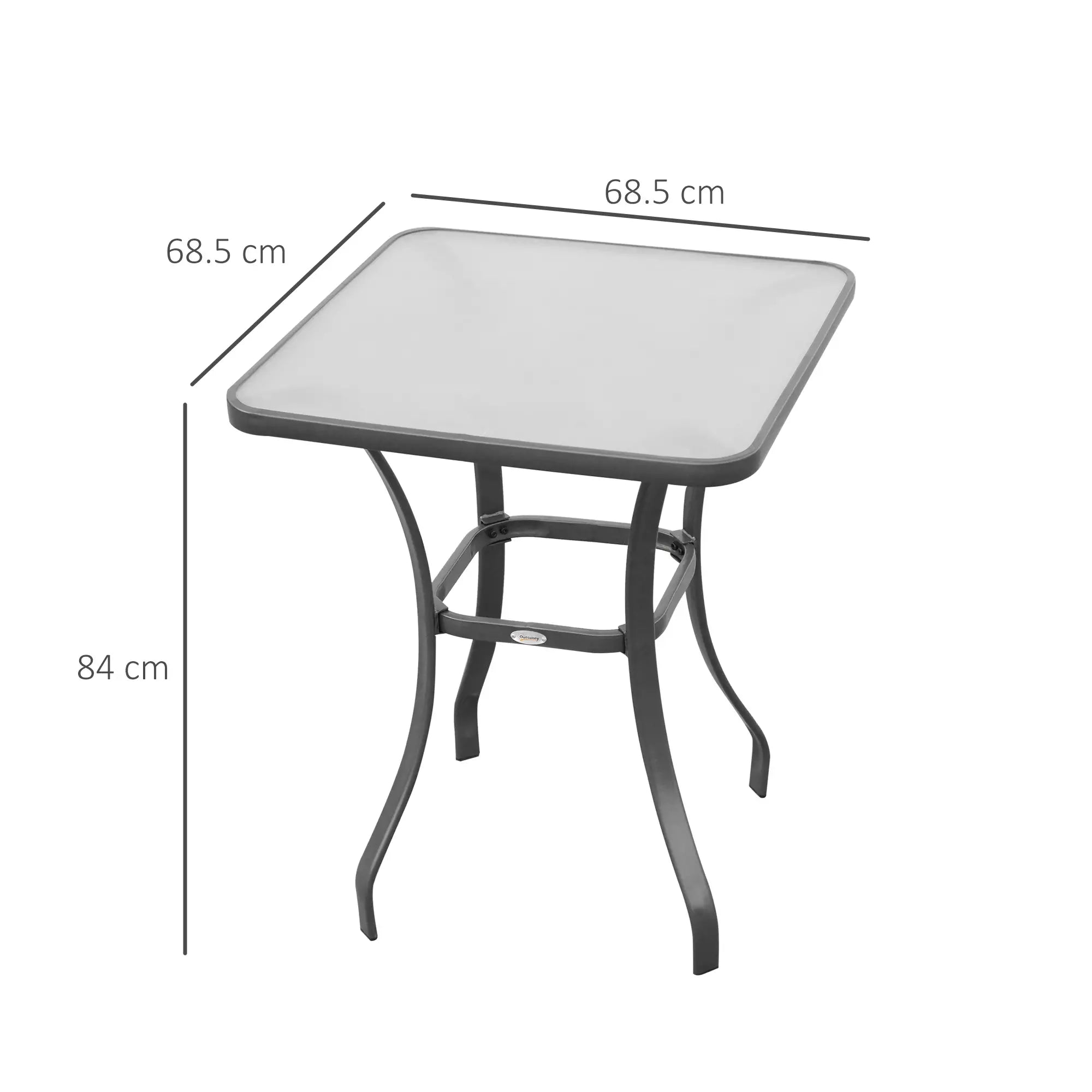 Square Garden Table, Outdoor Coffee Table with Tempered Glass Top, Bar Bistro Dining Table, Metal Frame for Patio, Balcony, 68.5 x 68.5 x 84cm