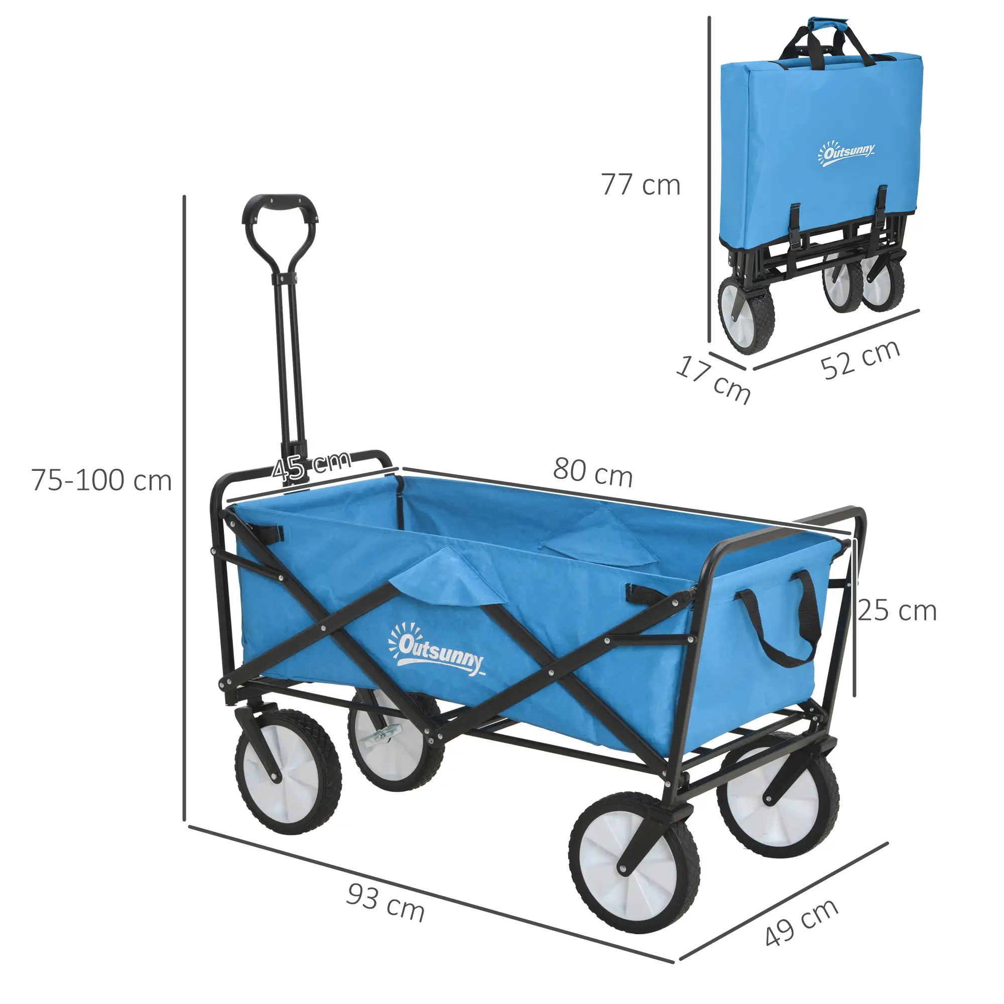 90L Festival Trolley on Wheels, Folding Camping Trolley Cart with Adjustable Handle, Portable for Outdoor, Garden, Shopping, Fishing, Blue