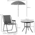4 Seater Garden Furniture Set, 6 Pieces Garden Table and Chairs with Parasol, Outdoor Garden Dining Set with Folding Chairs and Round Glass Top Table for Patio, Grey