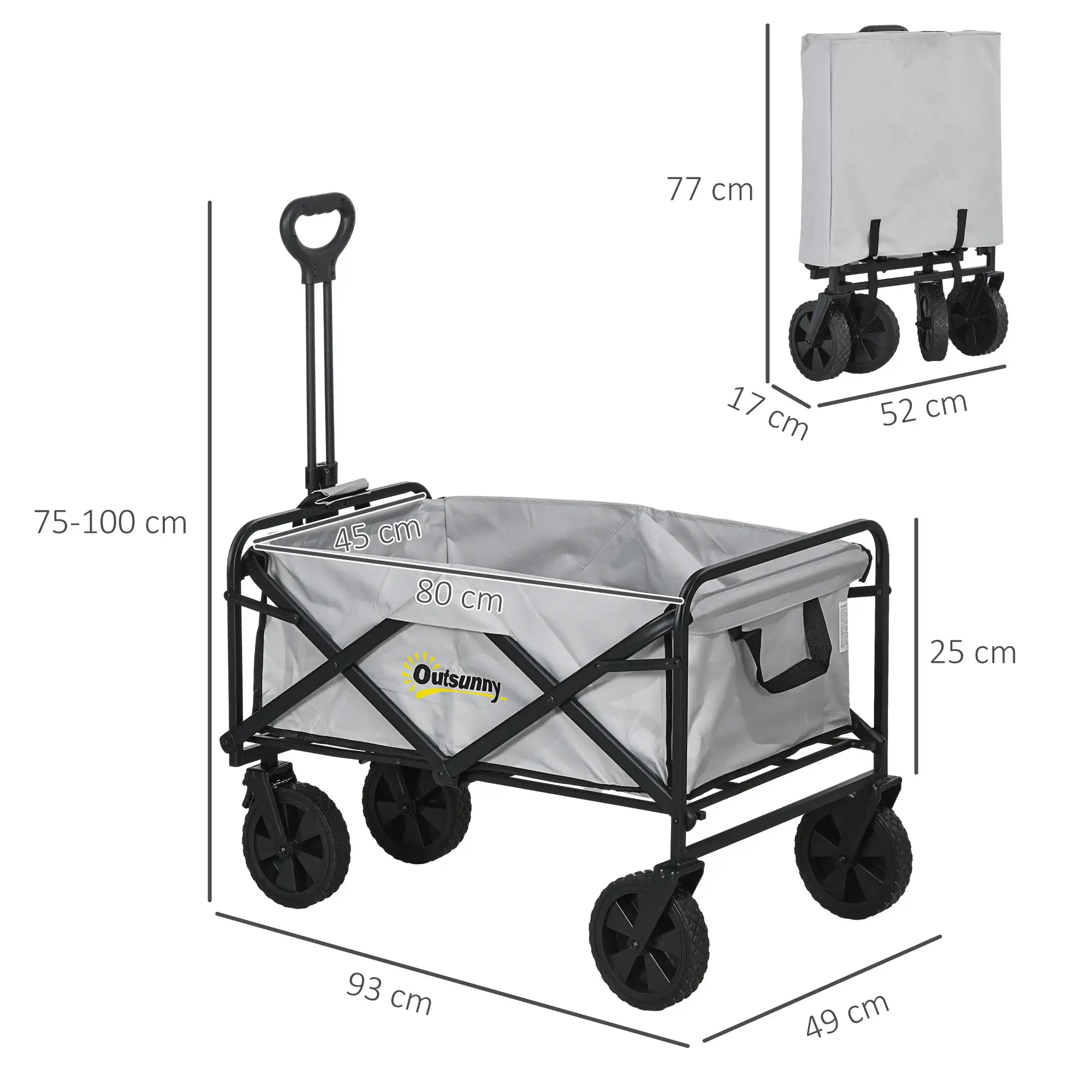 Folding Pull Along Cart Cargo Wagon Trolley with Telescopic Handle - Dark Grey