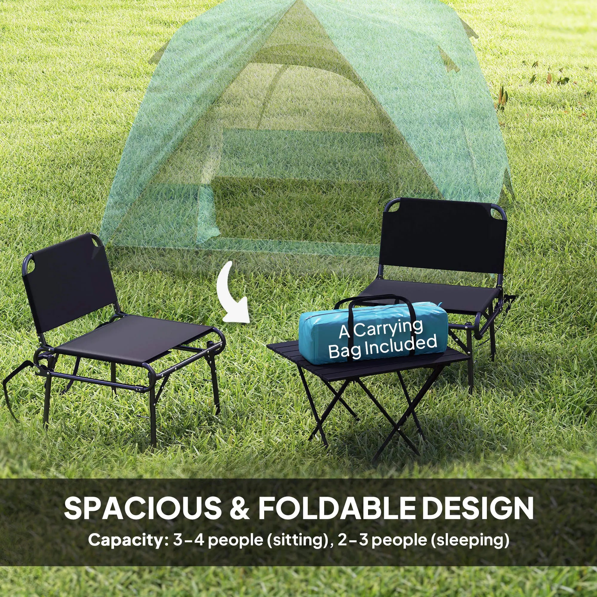 3-4 Person Camping Tent, Easy Set Up Waterproof Dome Tent with Sewn-in Groundsheet, Mesh Windows, Pocket and Hook for Camping, Hiking, Backpacking, Navy Blue and Light Blue